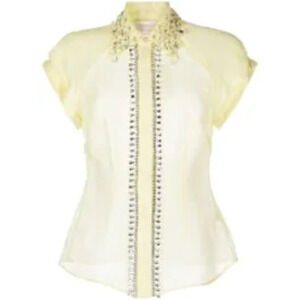 Zimmermann 'Diamante' Yellow Silk Crystal-Embellished Shirt Size 0